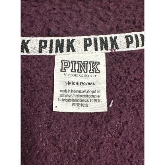 PINK by VICTORIA'S SECRET MAROON SHERPA FLEECE 1/4 ZIP SWEATSHIRT SIZE SMALL R23 - Picture 6 of 8